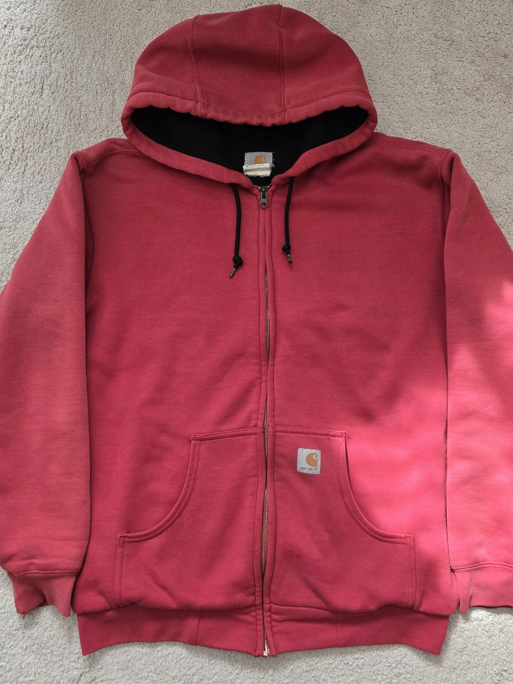 Vintage Carhartt Thermal Zip Up Hoodie Mens Medium Red J149 INR Heavy Workwear